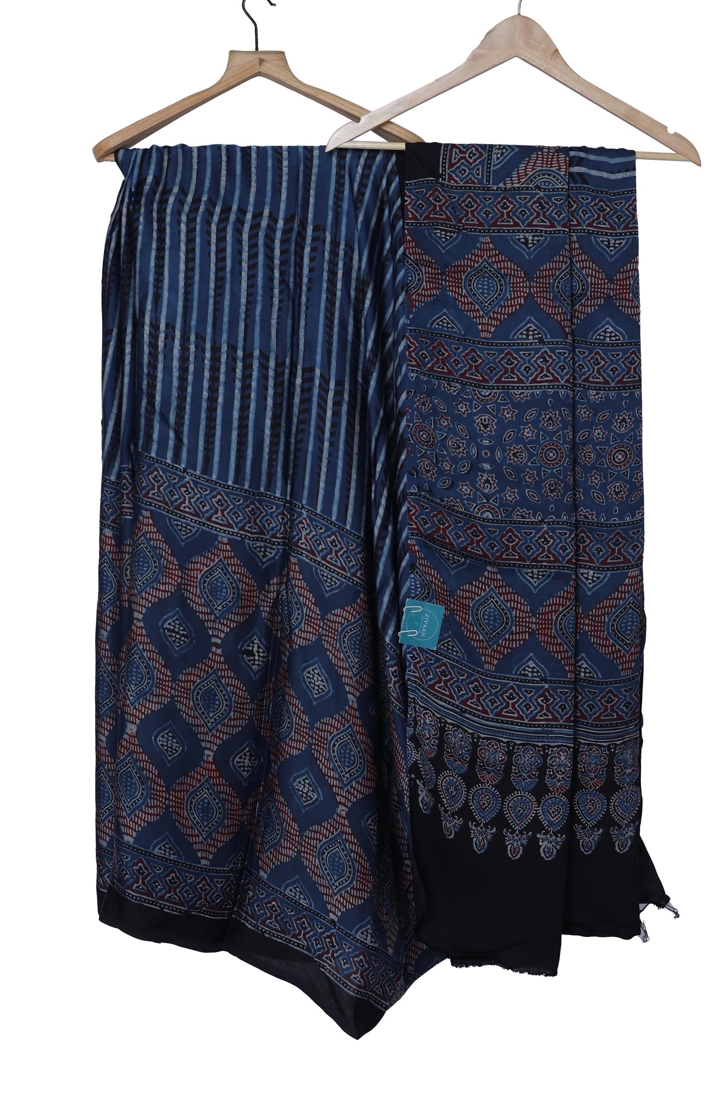 Pure Modal Silk Handblock Ajrakh Saree