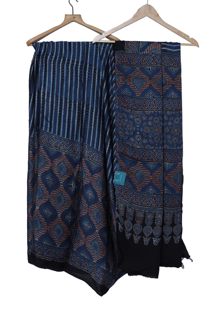 Pure Modal Silk Handblock Ajrakh Saree