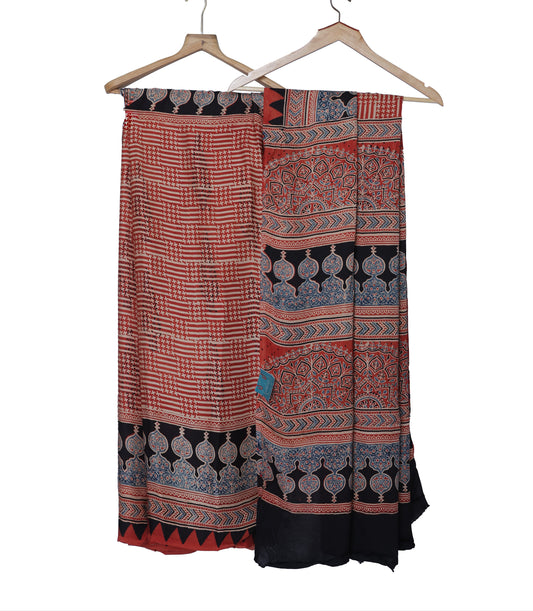 Pure Modal Silk Handblock Ajrakh Saree