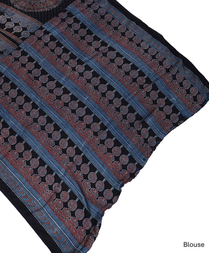 Pure Modal Silk Handblock Ajrakh Saree