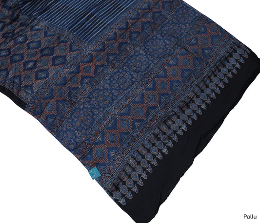 Pure Modal Silk Handblock Ajrakh Saree