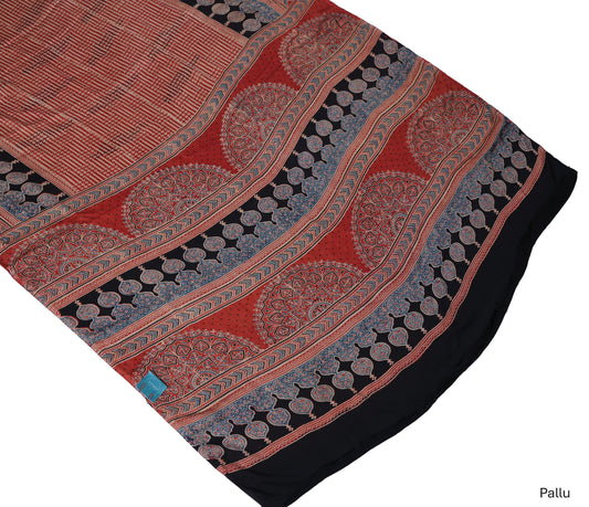 Pure Modal Silk Handblock Ajrakh Saree