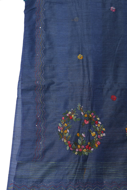 Semi linen Bullion handwork Saree