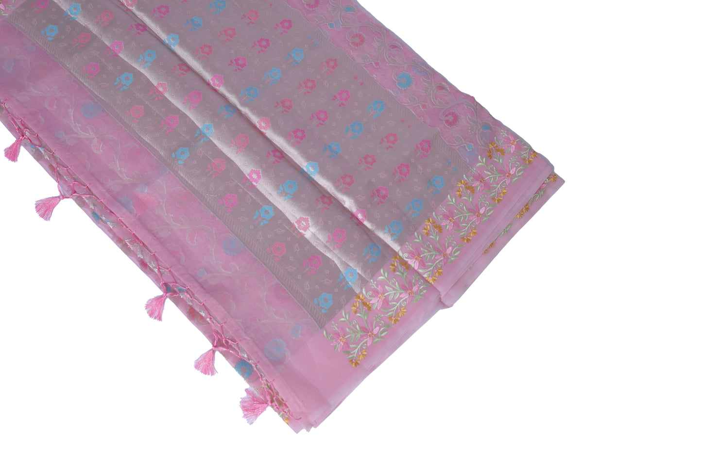 Pink Bamboo Kora Silk Saree