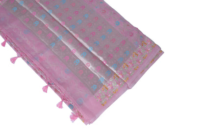 Pink Bamboo Kora Silk Saree