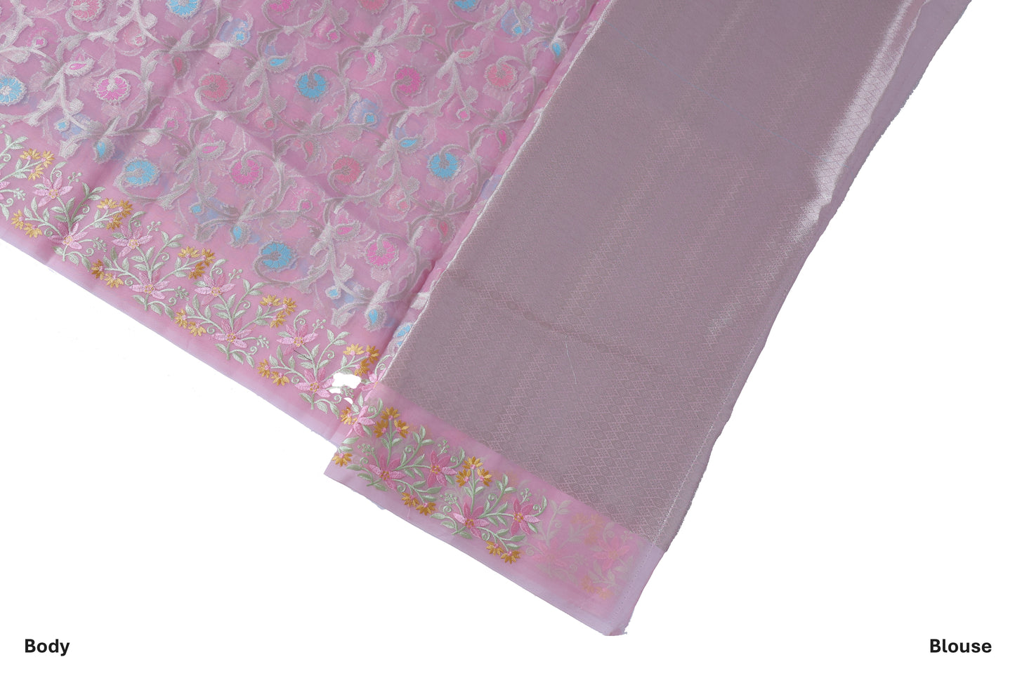 Pink Bamboo Kora Silk Saree