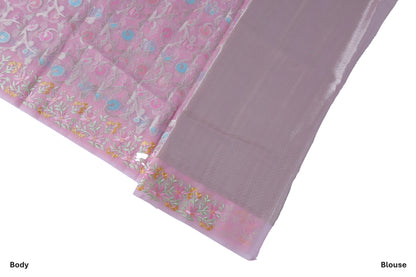 Pink Bamboo Kora Silk Saree
