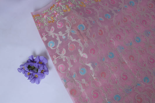Pink Bamboo Kora Silk Saree