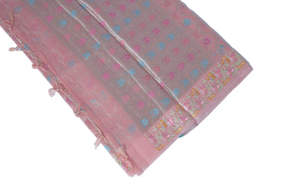 Peach Pink Bamboo Kora Silk Saree