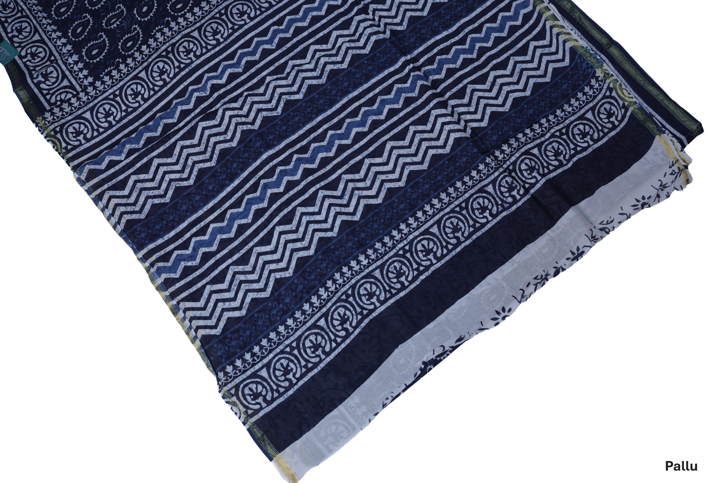 Chanderi Cotton Saree - Evergreen indigo
