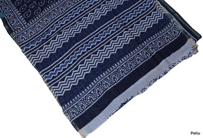 Chanderi Cotton Saree - Evergreen indigo