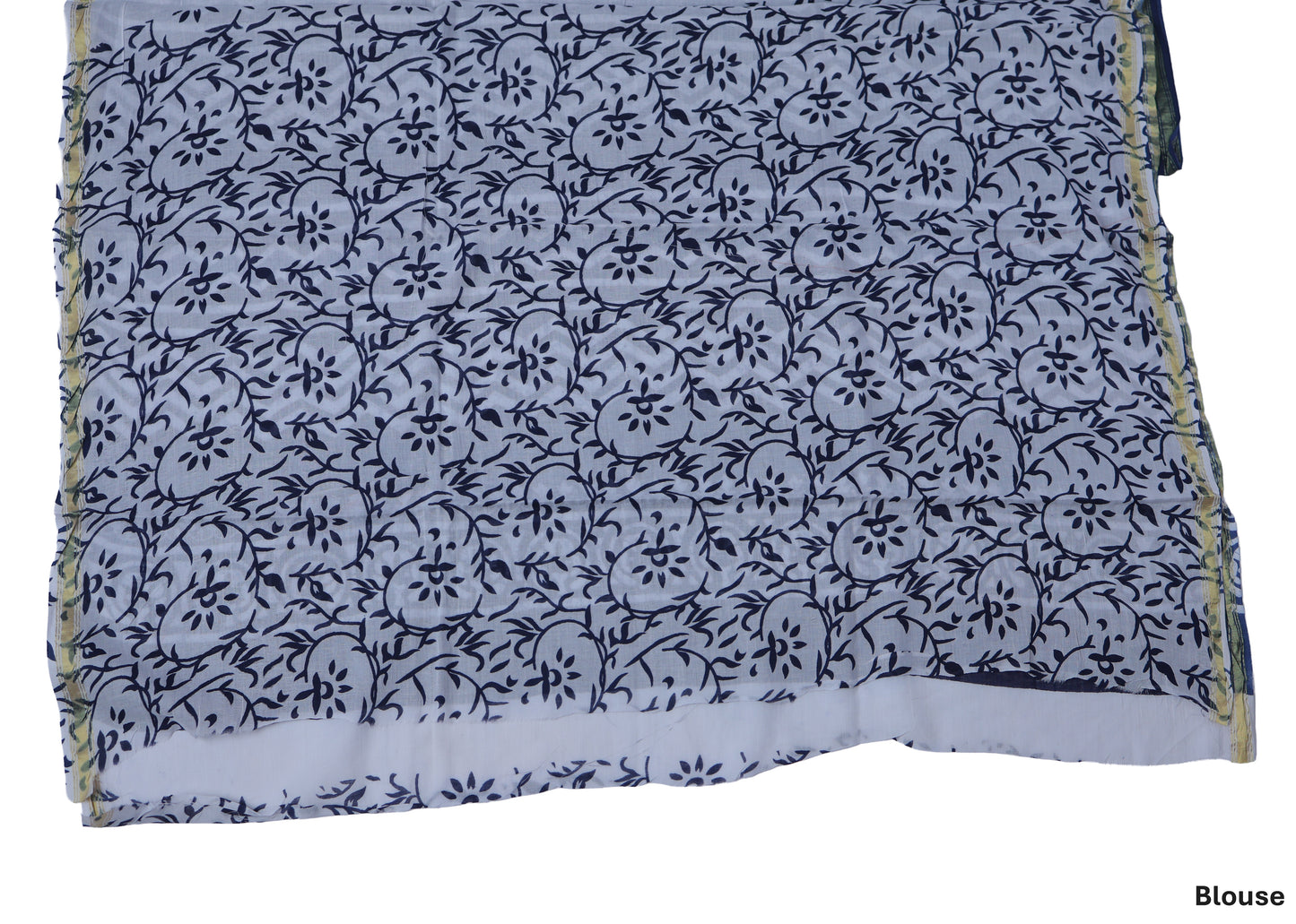 Chanderi Cotton Saree - Evergreen indigo