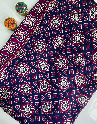 Ajrakh Modal Silk Saree with Mirror Work