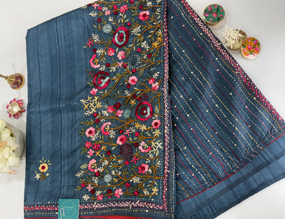 Tussar Hand Embroidery Saree