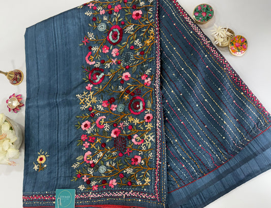 Tussar Hand Embroidery Saree