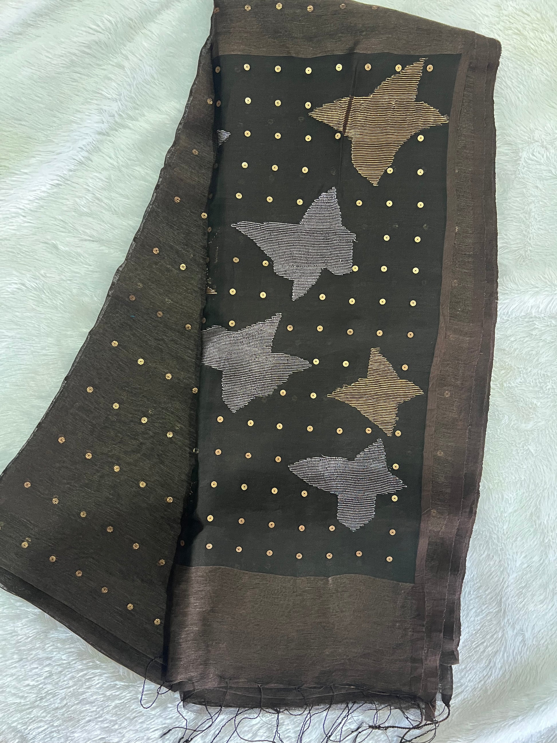 Brown ilk linen handloom saree
