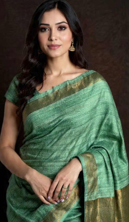 Moss Green - Pure Matka Silk Saree