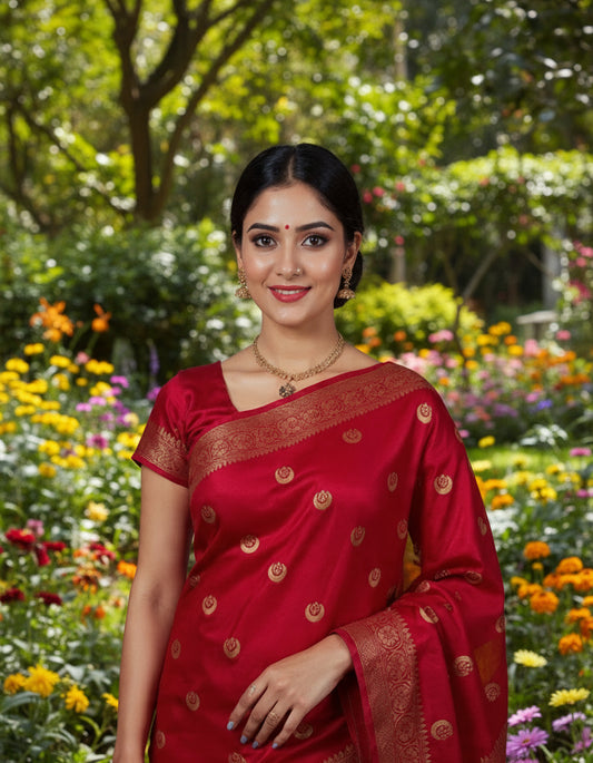 ChandTara Rajwada Red Crepe Silk Saree