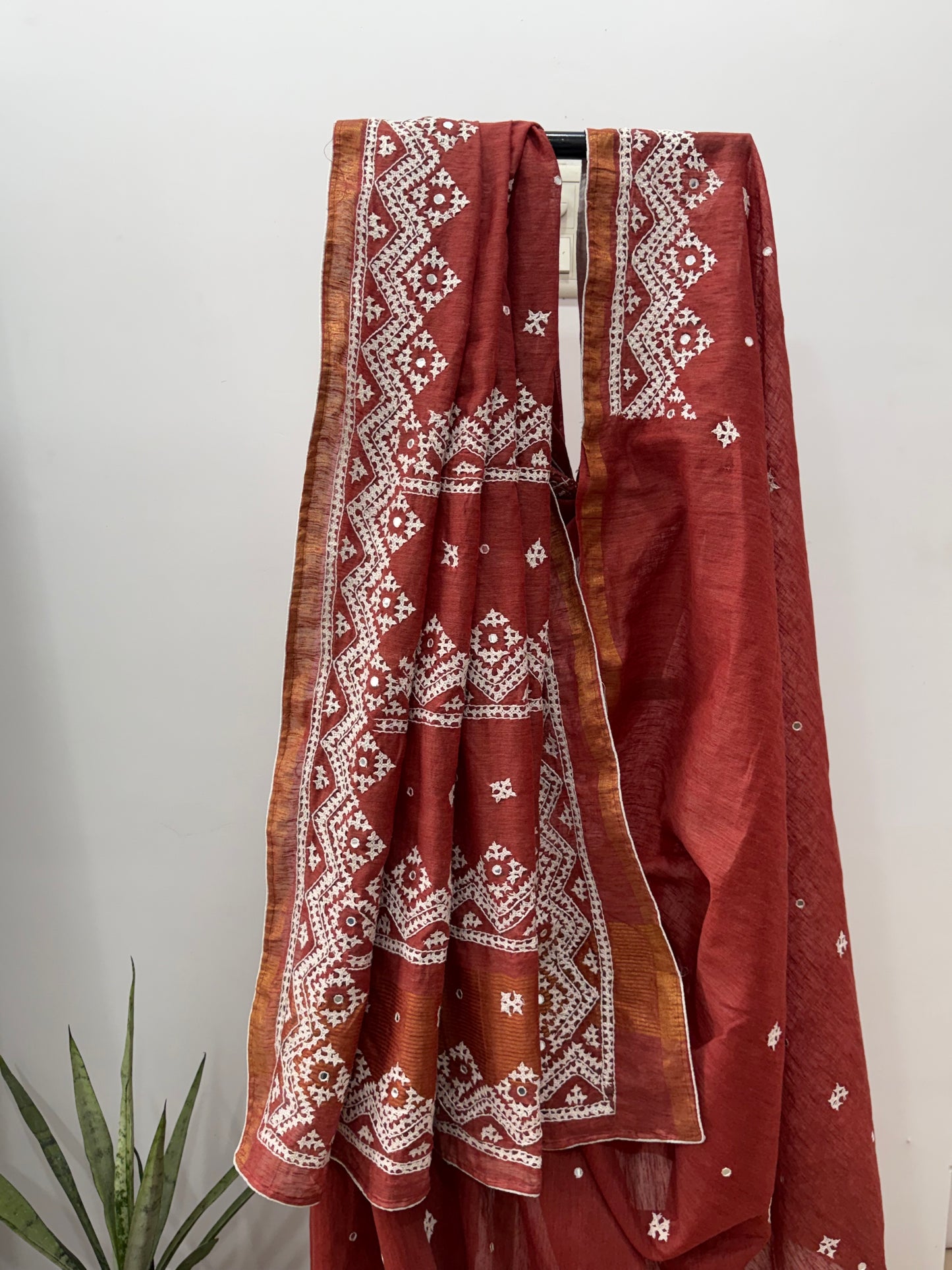 Ghicha Silk Saree with Gujarati Hand Embroidery