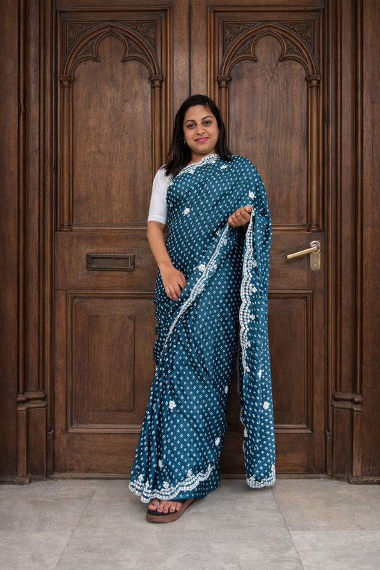 Printed Bandhani Dola Art Silk Saree - Green