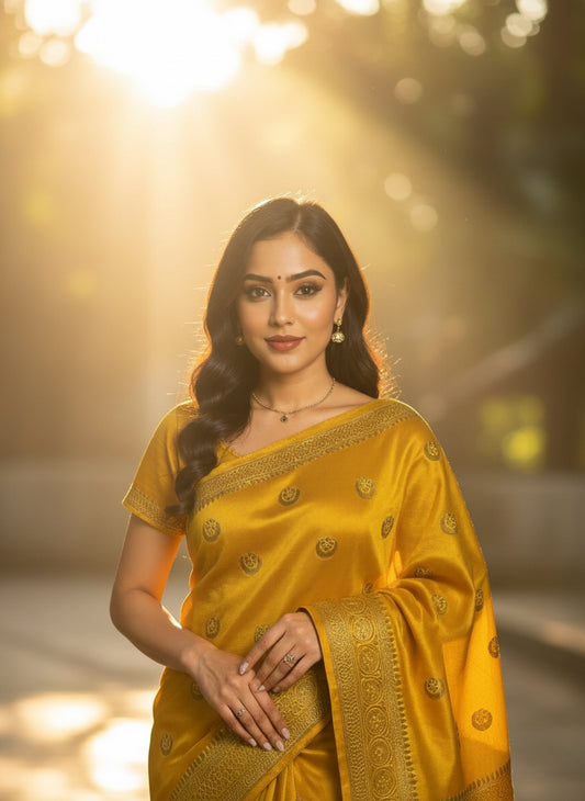 Chandbutti Haldi Crepe Silk Saree