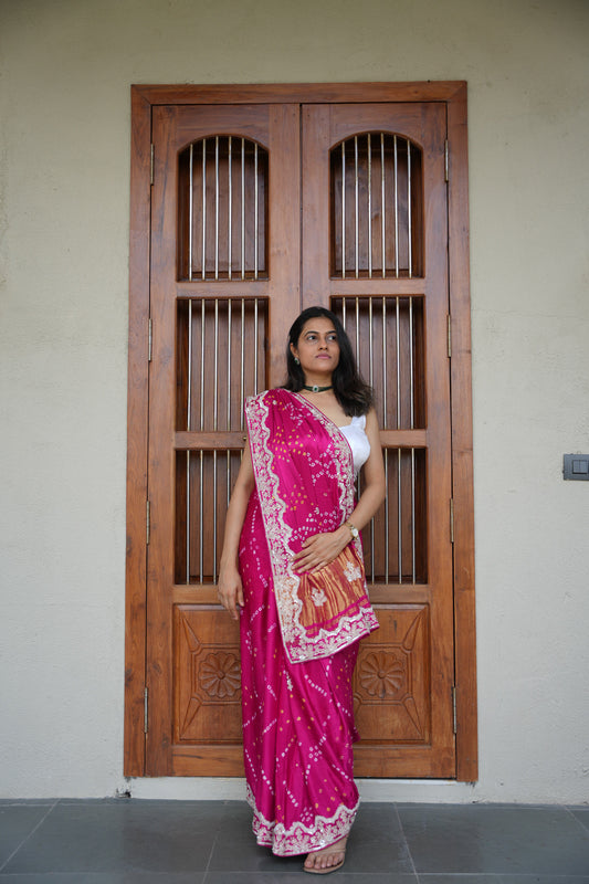 Gulbahaar - Pure Gaji Silk Bandhani Saree with zardosi handwork
