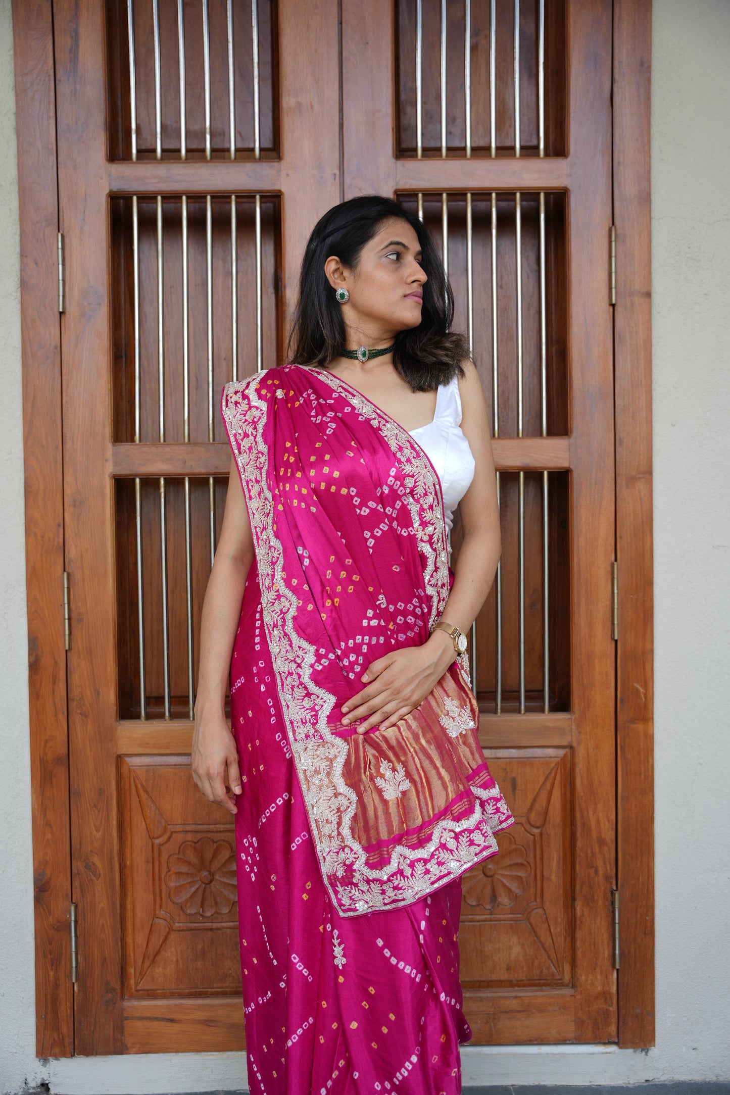 Gulbahaar - Pure Gaji Silk Bandhani Saree with zardosi handwork