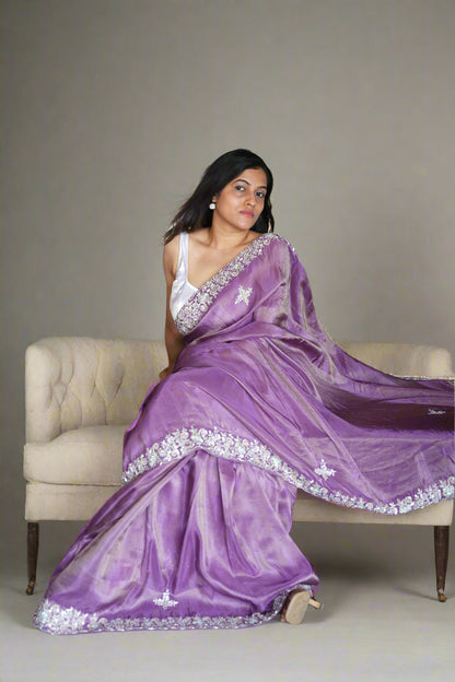 Lilac Luxe – Tissue Saree with Heritage Zardosi Work