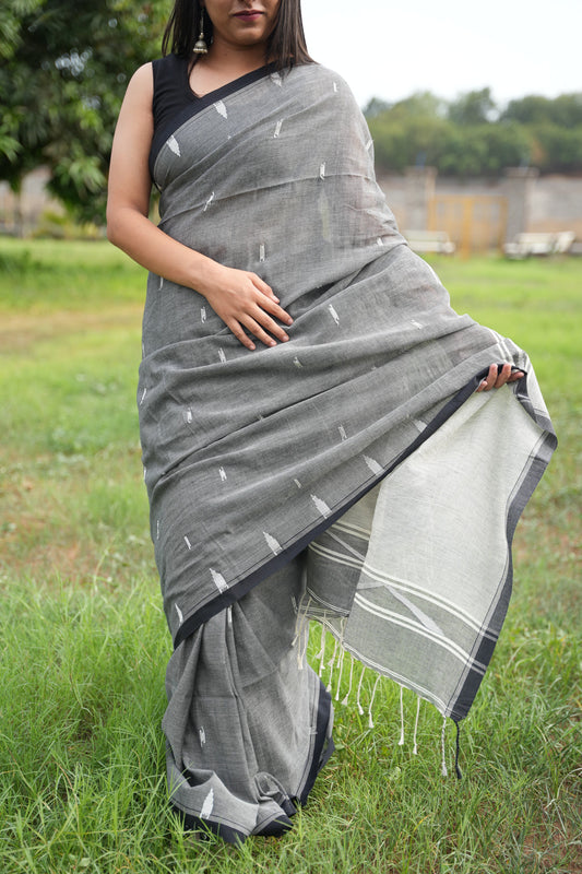 Ash Grey Pure Cotton Handloom Saree