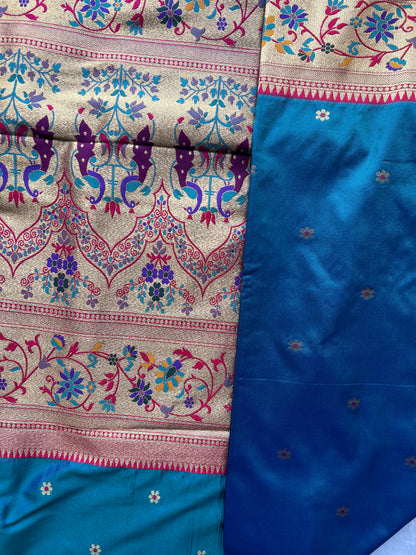 Teal Blue Art Soft Silk Saree