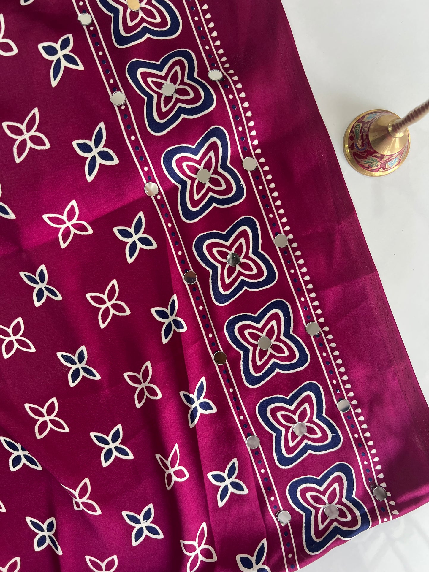 Ajrakh Modal Silk Saree with Mirror Work