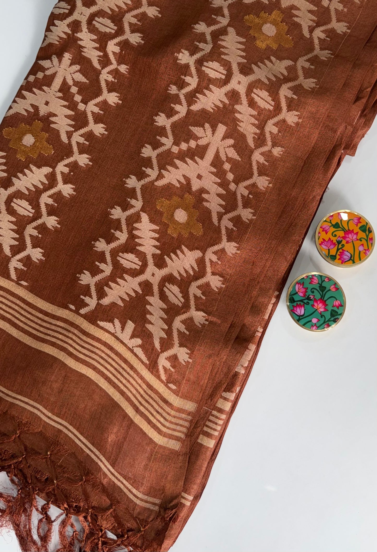Brown Pure Tussar Silk Saree