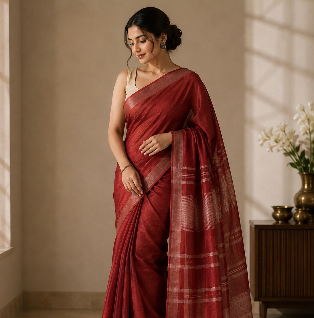 Plain Linen Cotton Saree