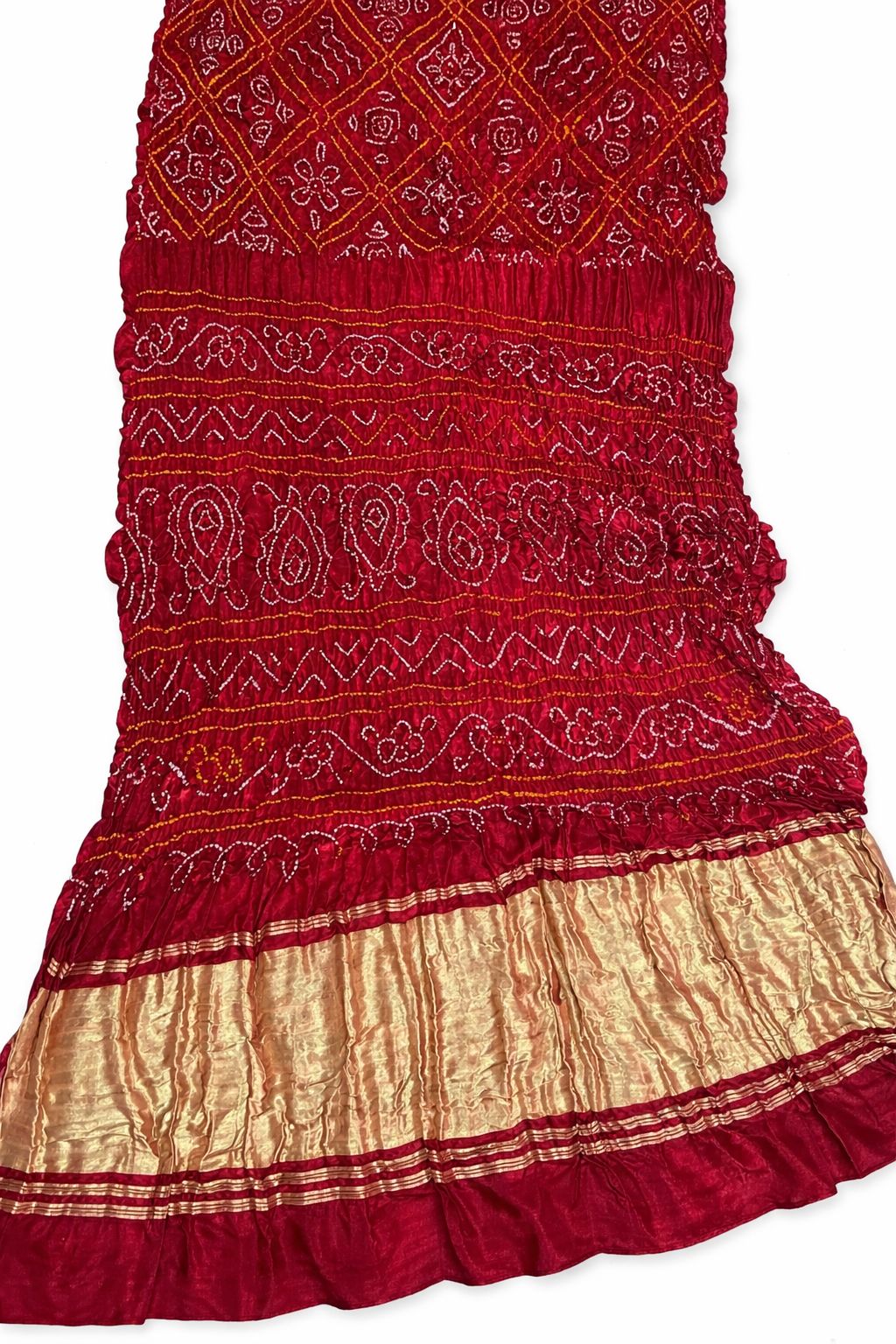 Pure Gaji Silk Rai Bandhej Saree - Handcrafted Bandhani