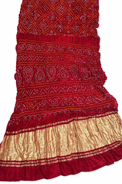 Pure Gaji Silk Rai Bandhej Saree - Handcrafted Bandhani