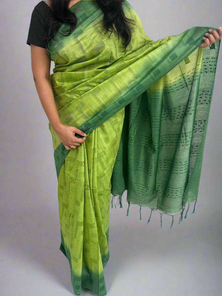 Ombre Green Bhagalpuri Silk Saree
