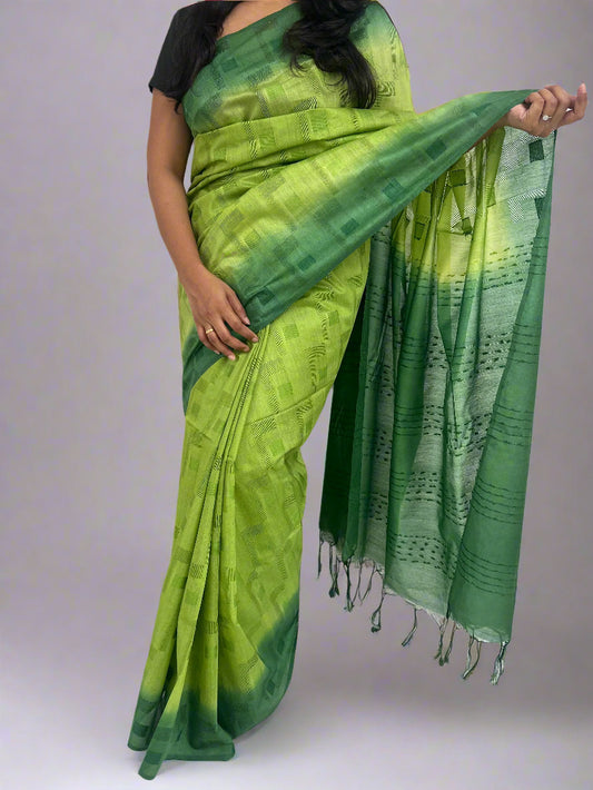Ombre Green Bhagalpuri Silk Saree
