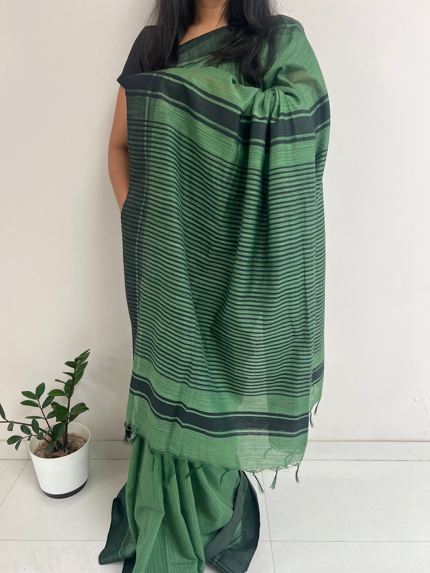 Green Linen Saree