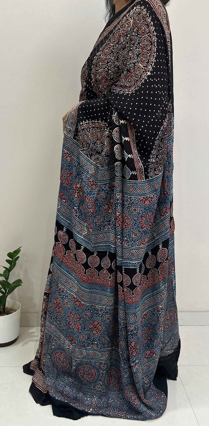 Pure Modal Silk Handblock Ajrakh Saree