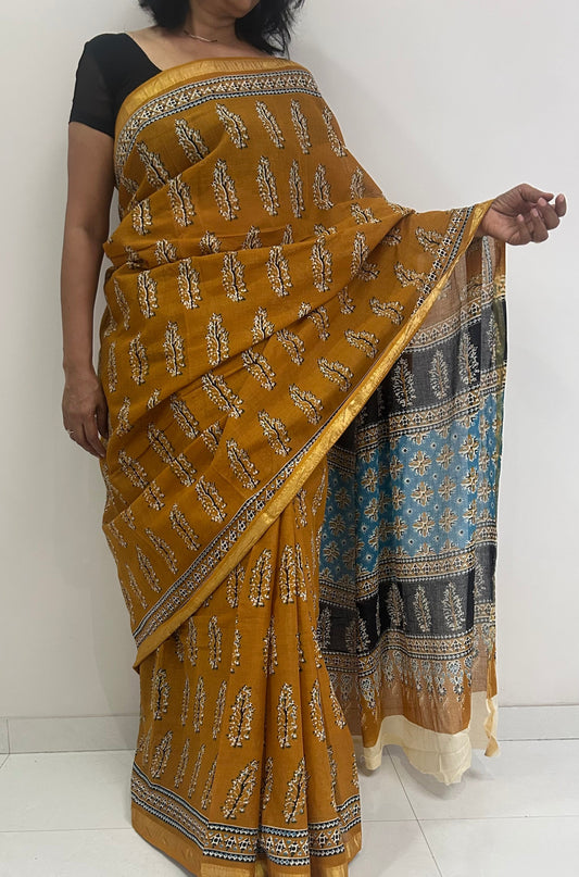 Chanderi Cotton Saree - Mustard Yellow