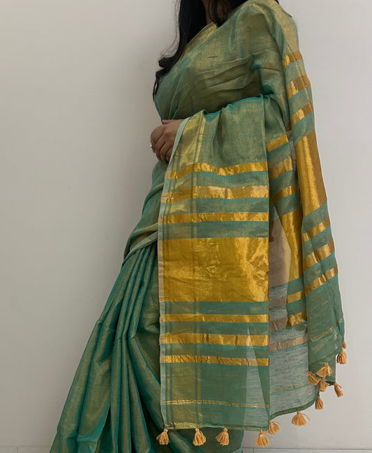 Pista Sheen Tissue Saree