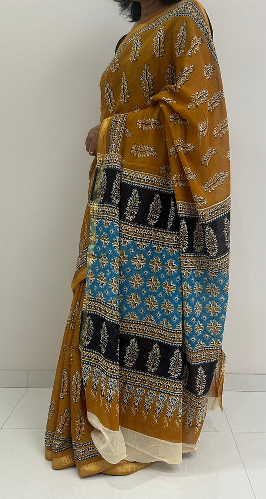 Chanderi Cotton Saree - Mustard Yellow