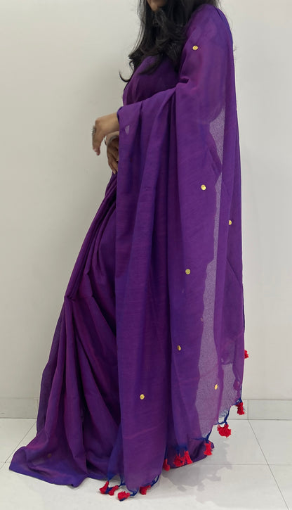 Sequin Cotton Saree - Purple Muse