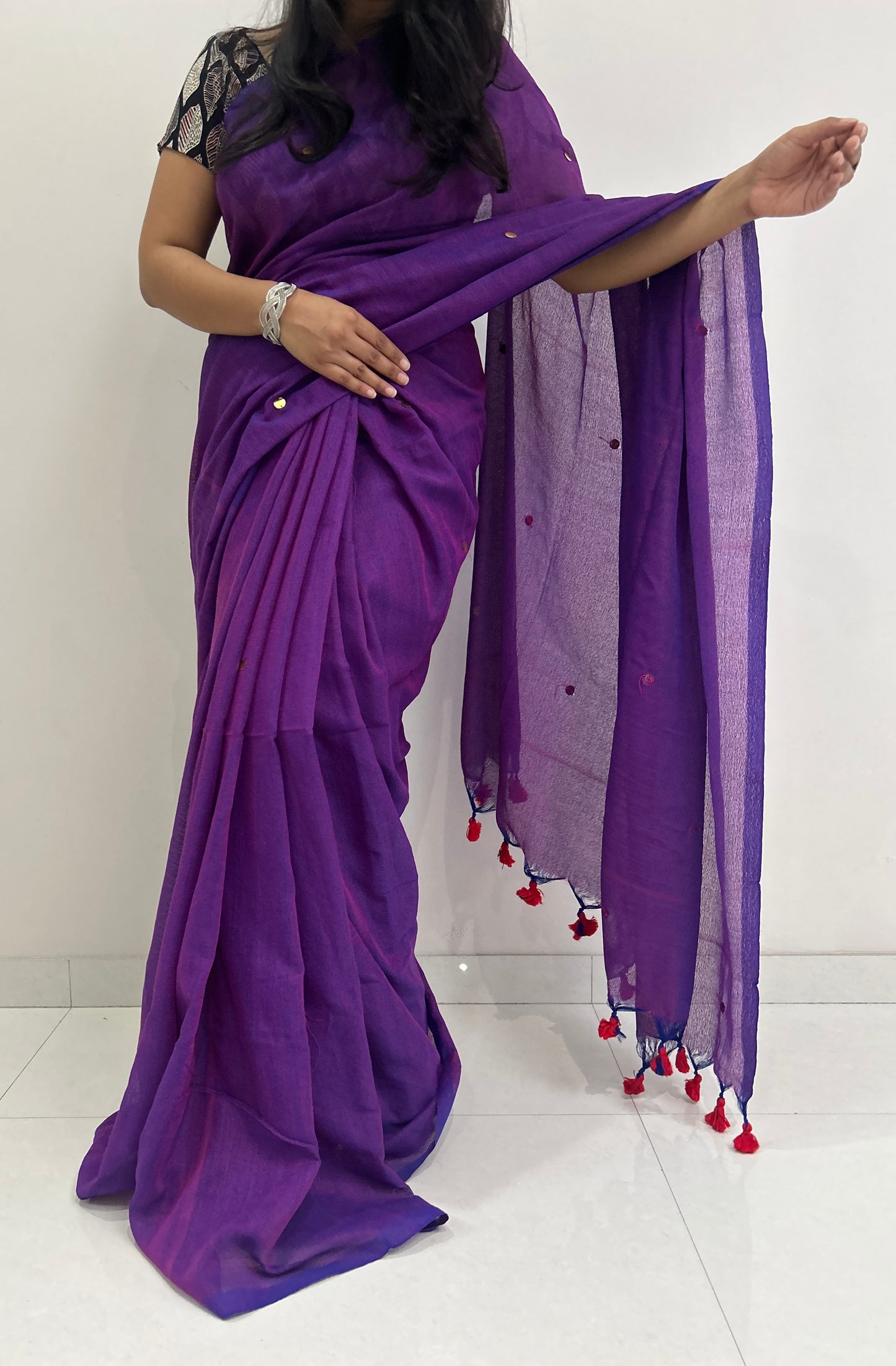 Sequin Cotton Saree - Purple Muse