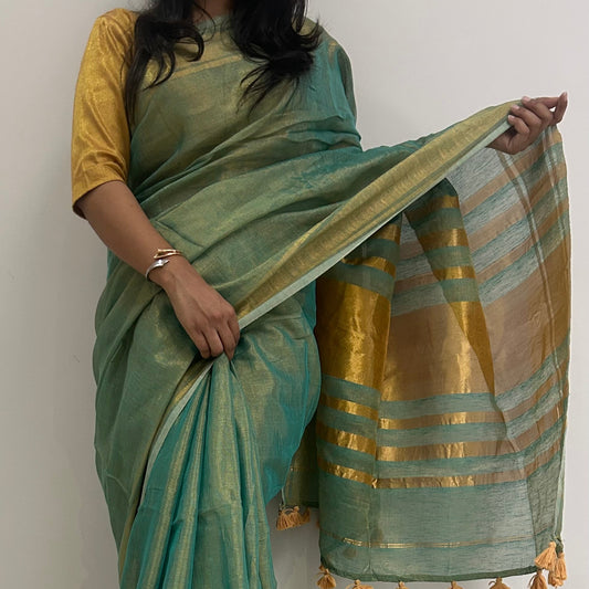 Pista Sheen Tissue Saree