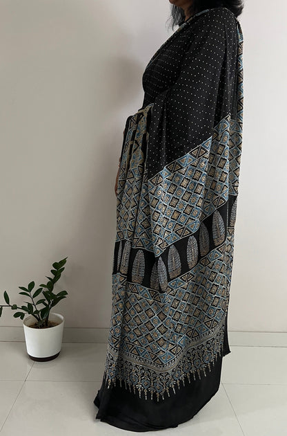 Pure Modal Silk Handblock Ajrakh Saree