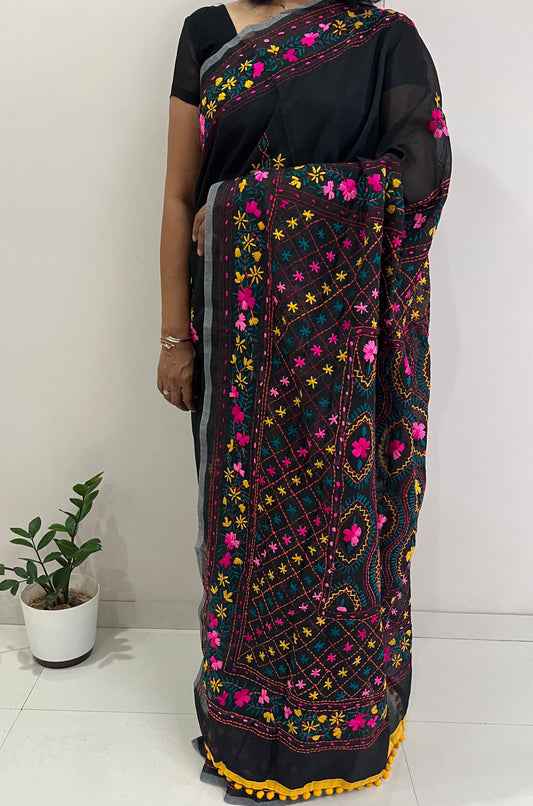 Royal Black Phulkari Saree