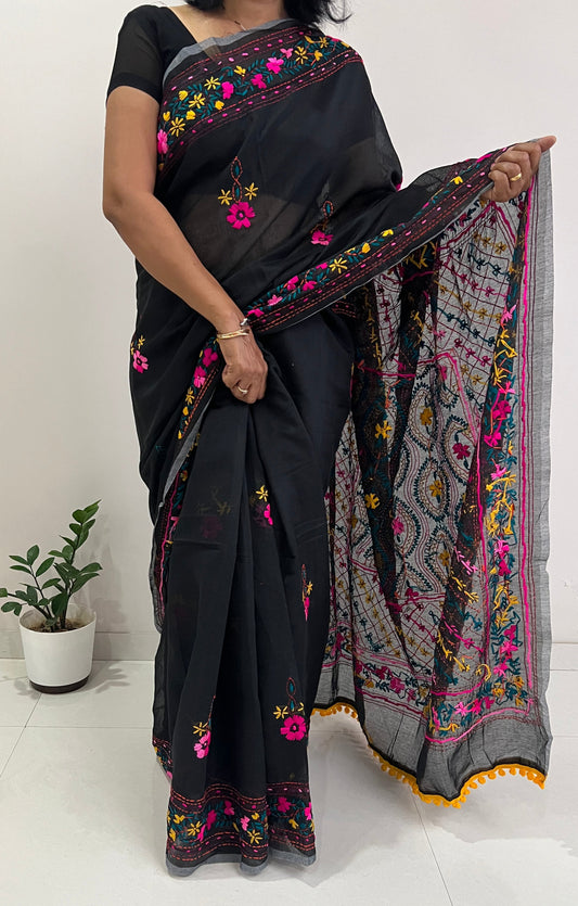 Royal Black Phulkari Saree
