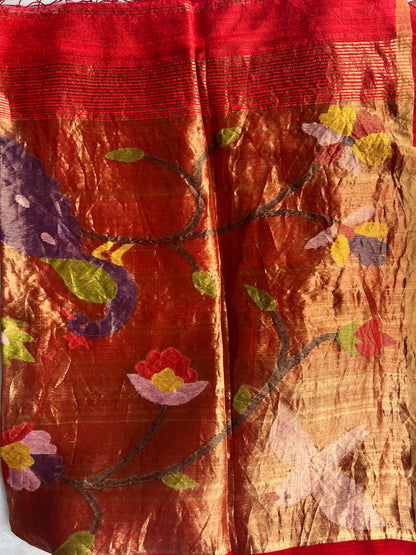 Pure Handloom Muslin Silk Saree with Paithani Pallu