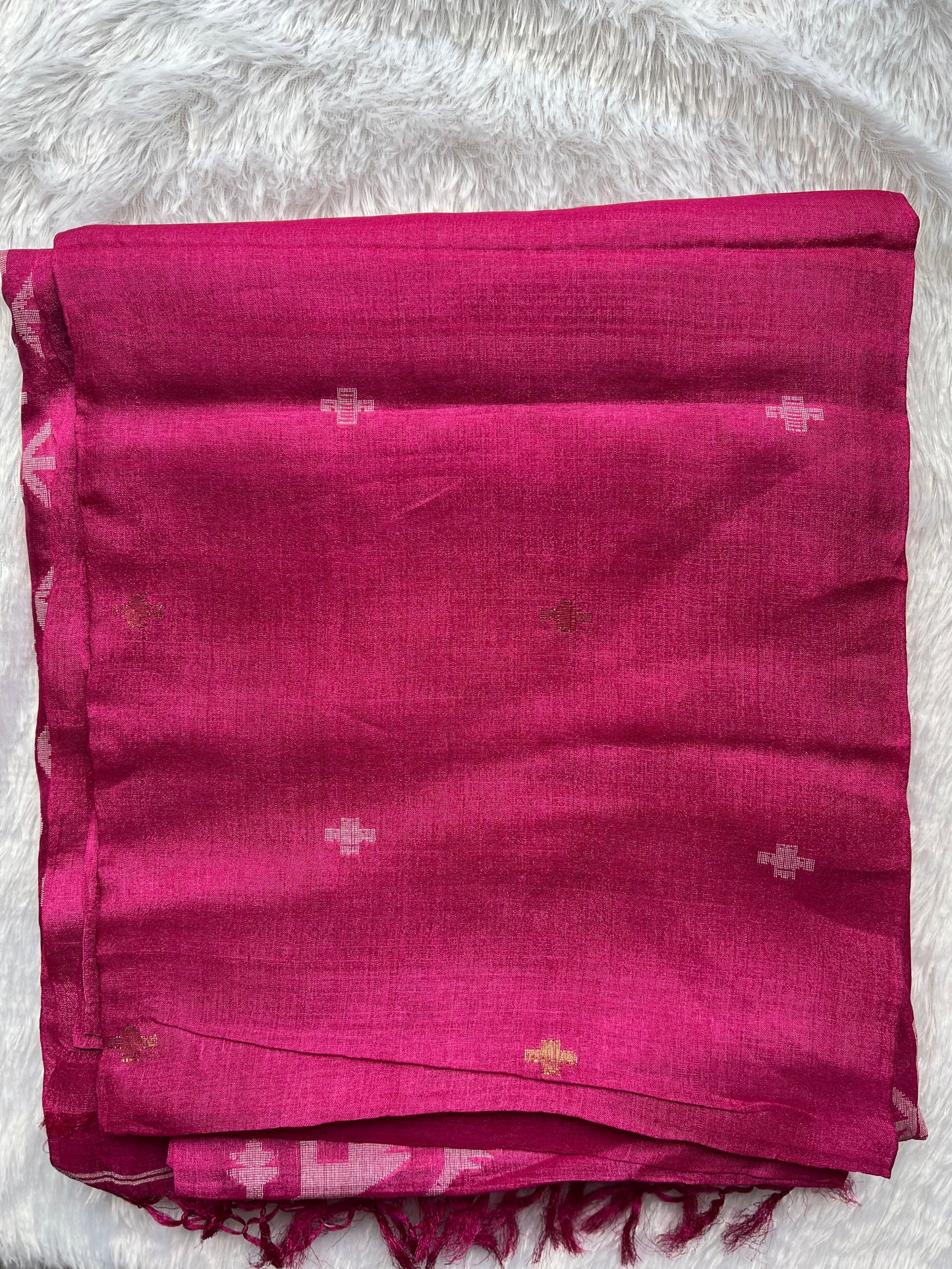 Rani Pink - Pure Tussar Silk Jamdani Saree